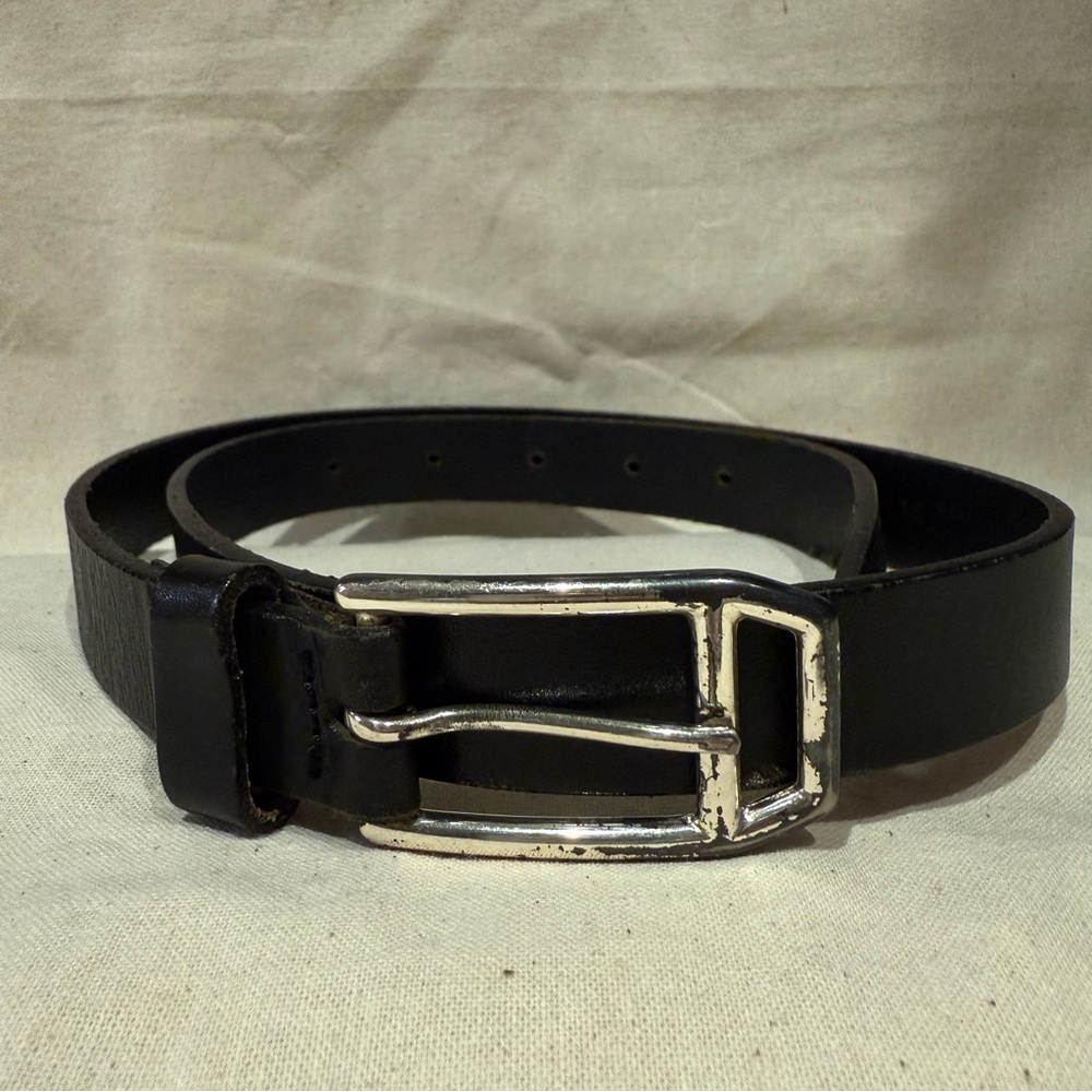 Banana Republic Black Leather Belt with Silver Buckle XS